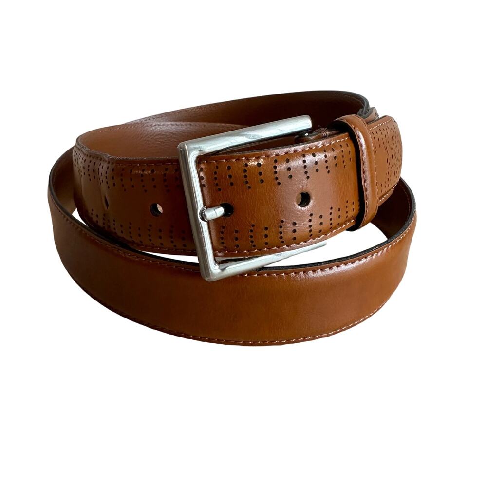 Jos. A. Bank Punched Genuine Leather Punch Design Belt Brown/Tan 40
